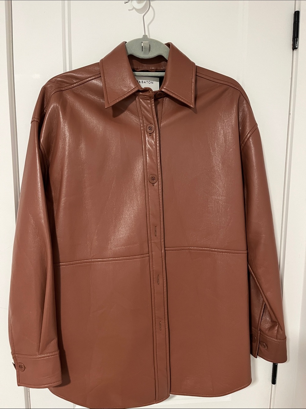 Babaton Brown faux Leather Button-Up Shirt Jacket- shacket